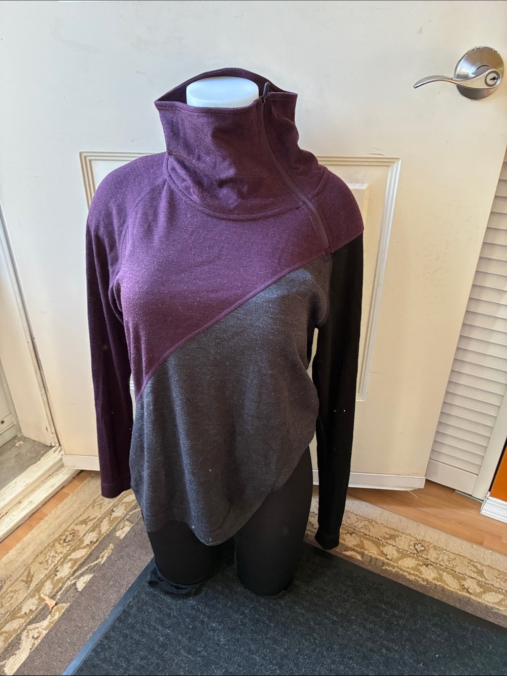 Smartwool Plum and Charcoal Colorblock Cowl Neck Sweater